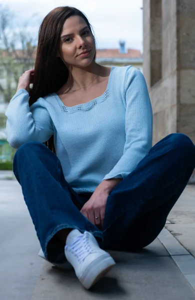 The Alina Sweater in Celeste Blue – The Cotton Capsule (Full Body View)
