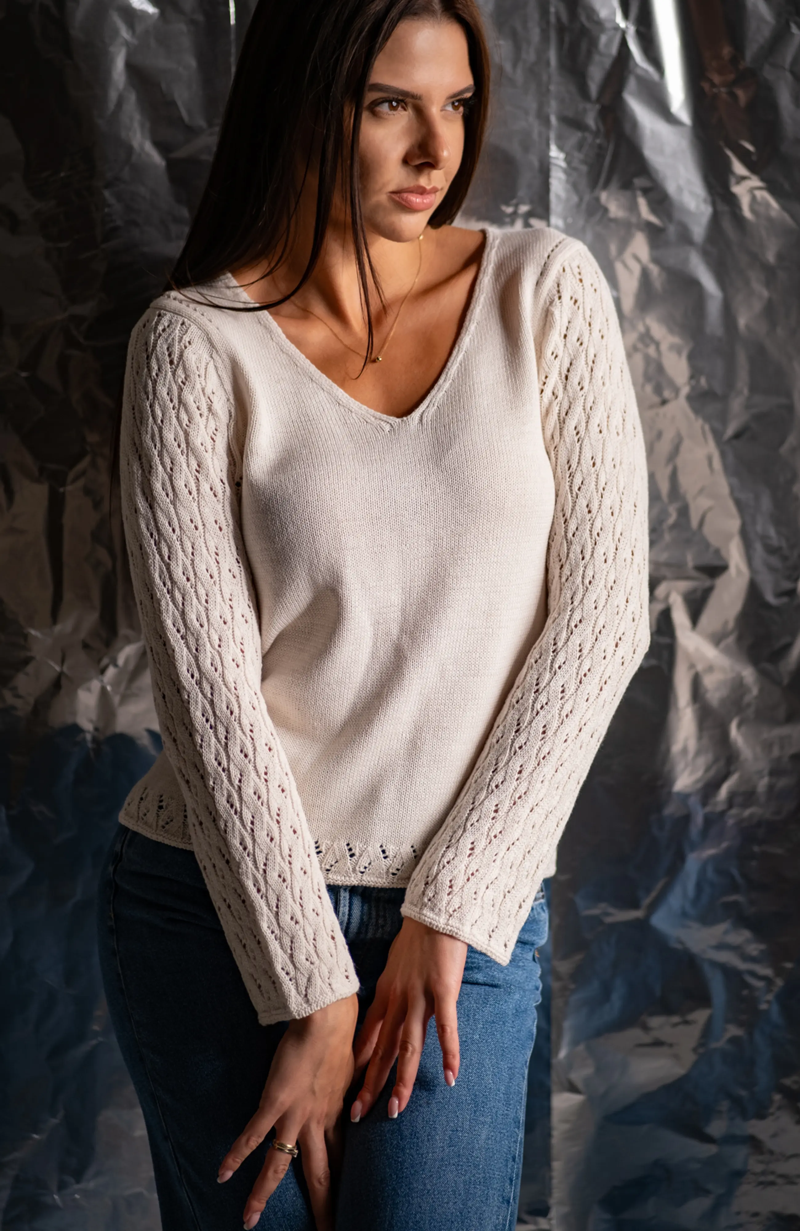 The Eliza Sweater in White – The Cotton Merino Capsule