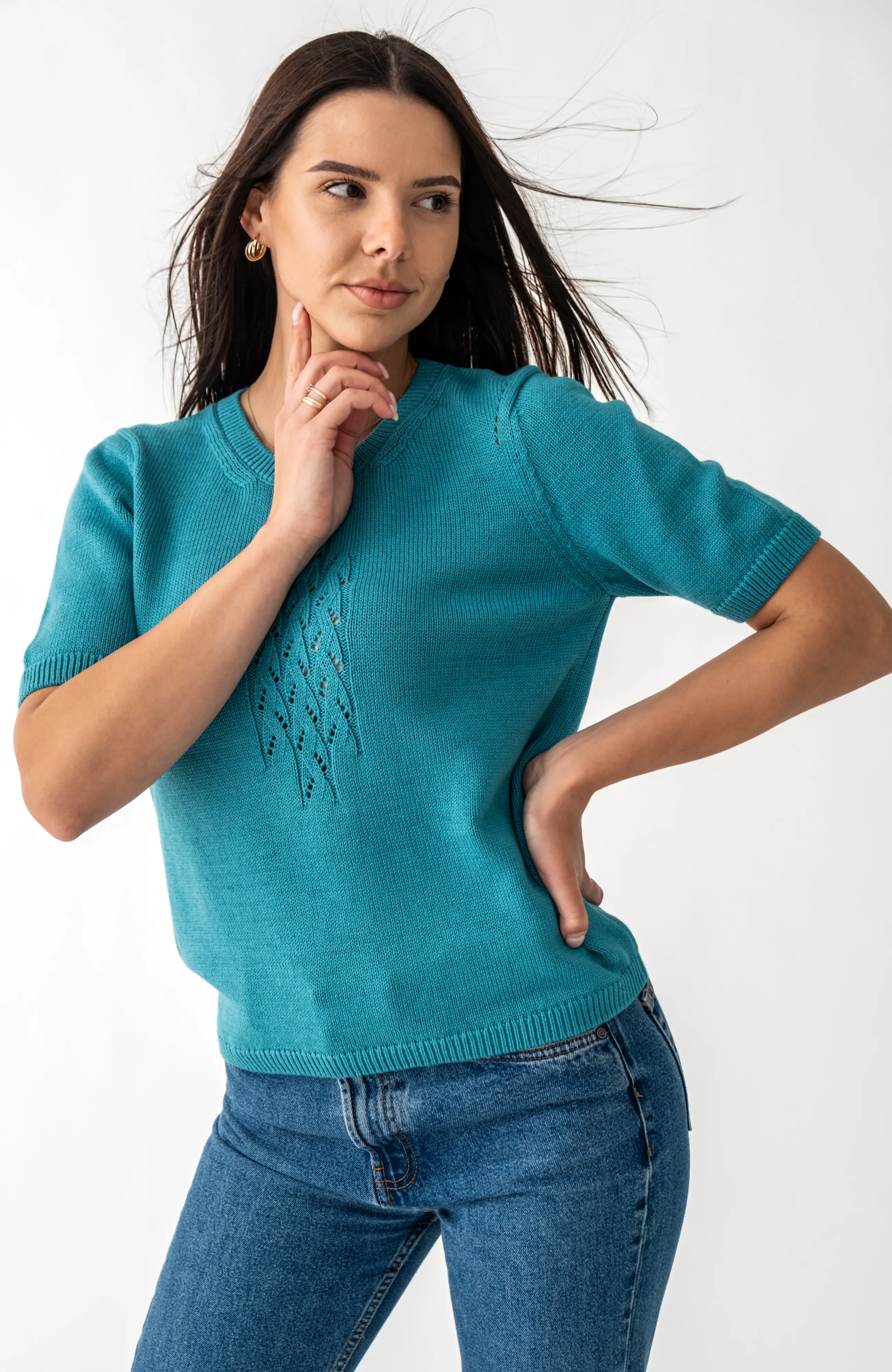 The Kate Short Sleeve Sweater in Caribbean Blue – The Cotton Merino Capsule