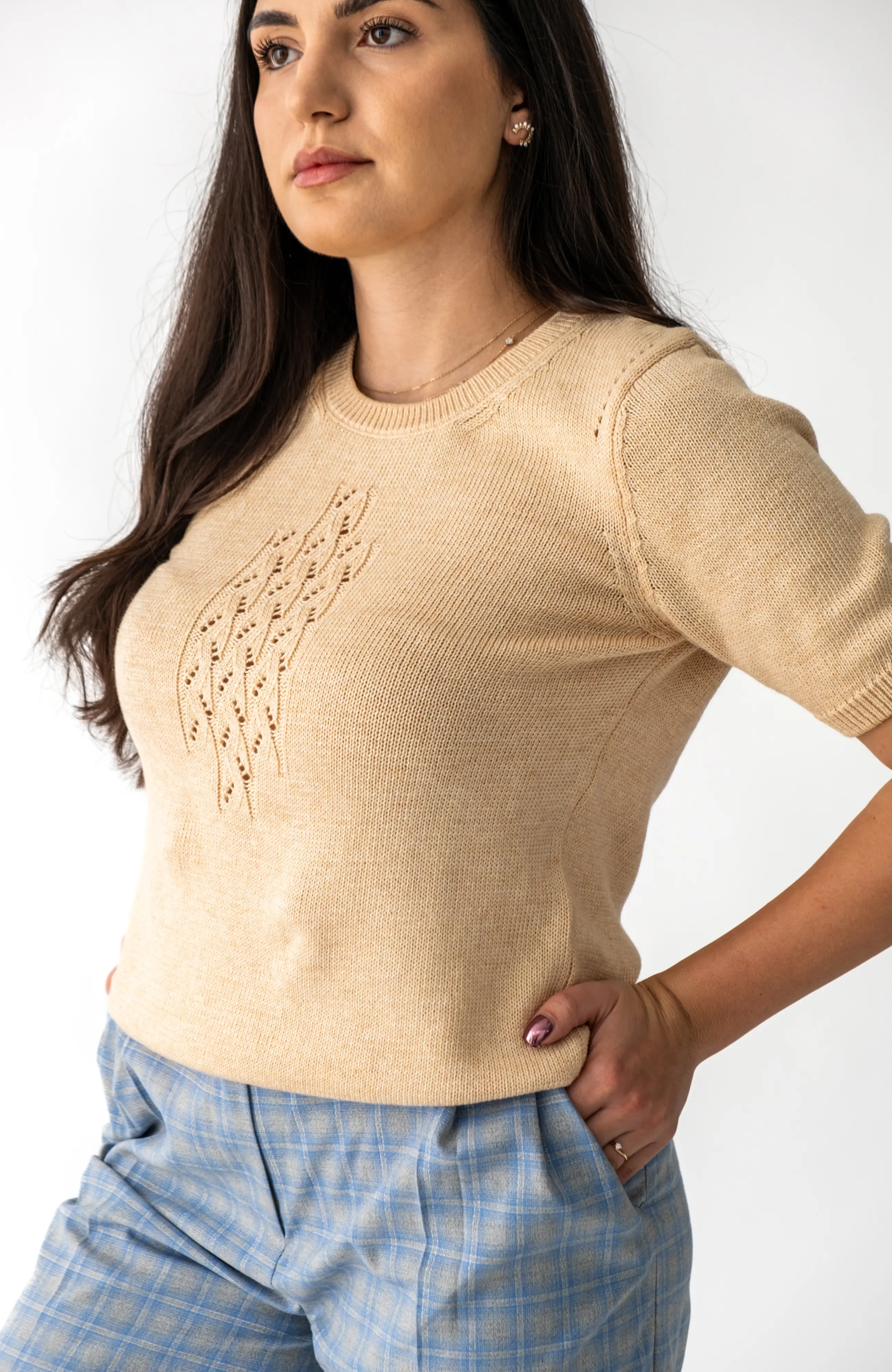 The Kate Short Sleeve Sweater in Oatmilk – The Cotton Merino Capsule