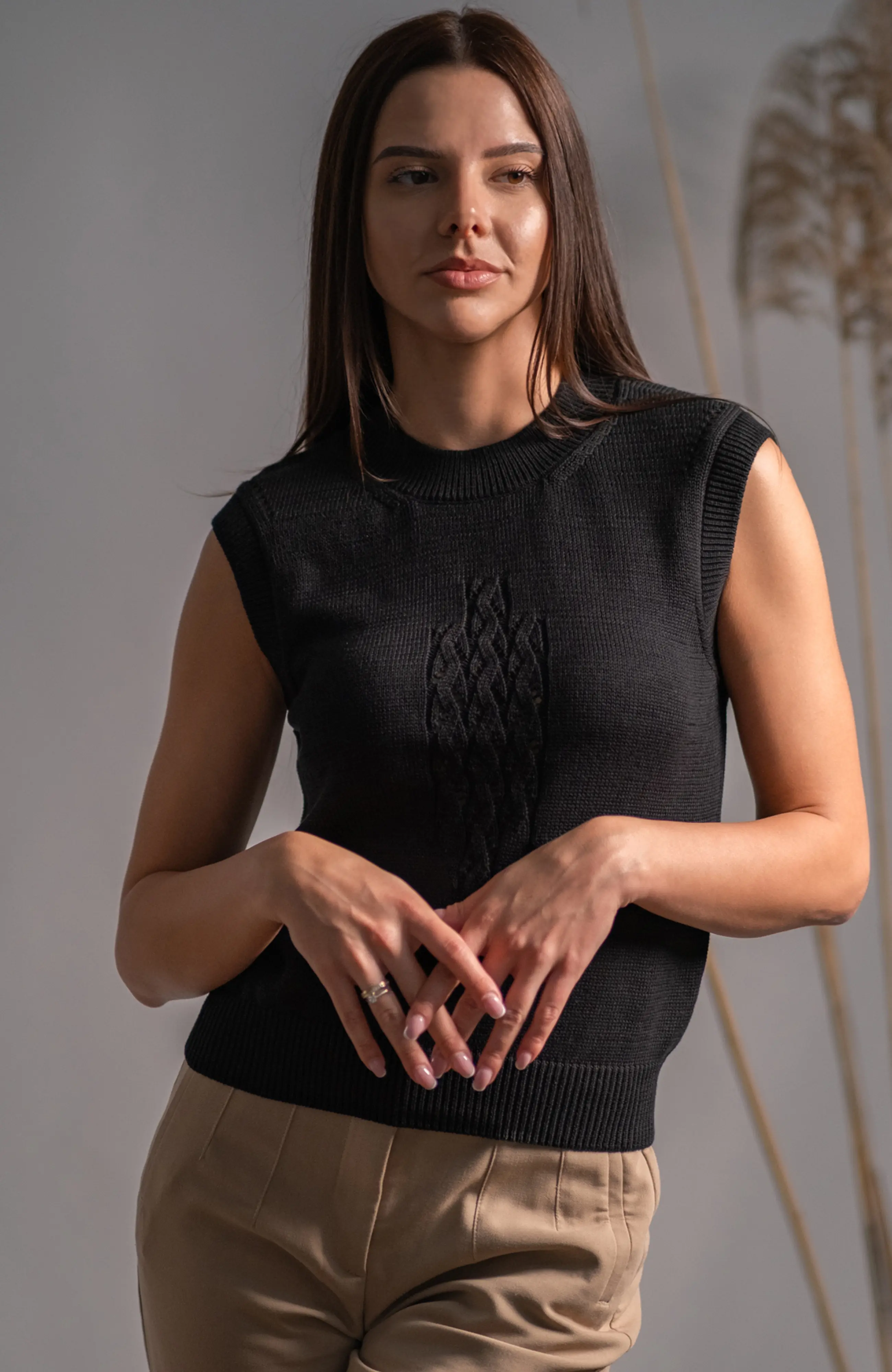 The Kate Sleeveless Sweater in Black – The Cotton Merino Capsule