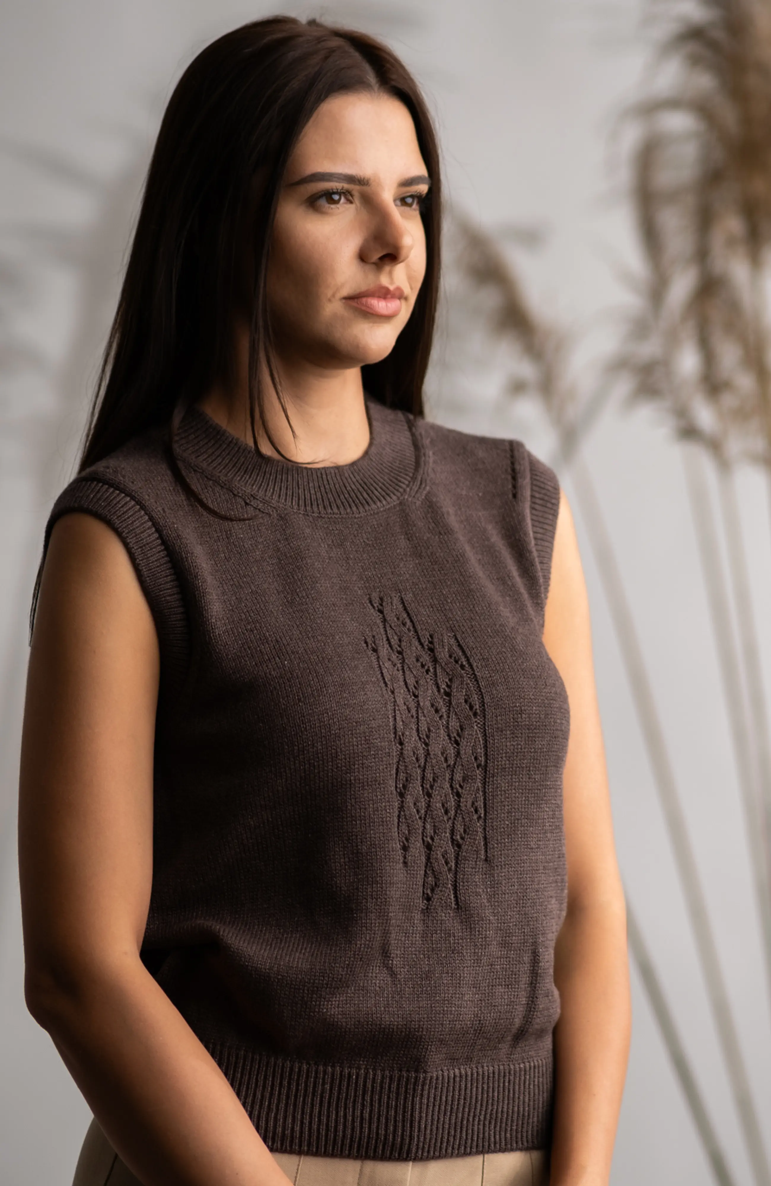 The Kate Sleeveless Sweater in Chocolate – The Cotton Merino Capsule