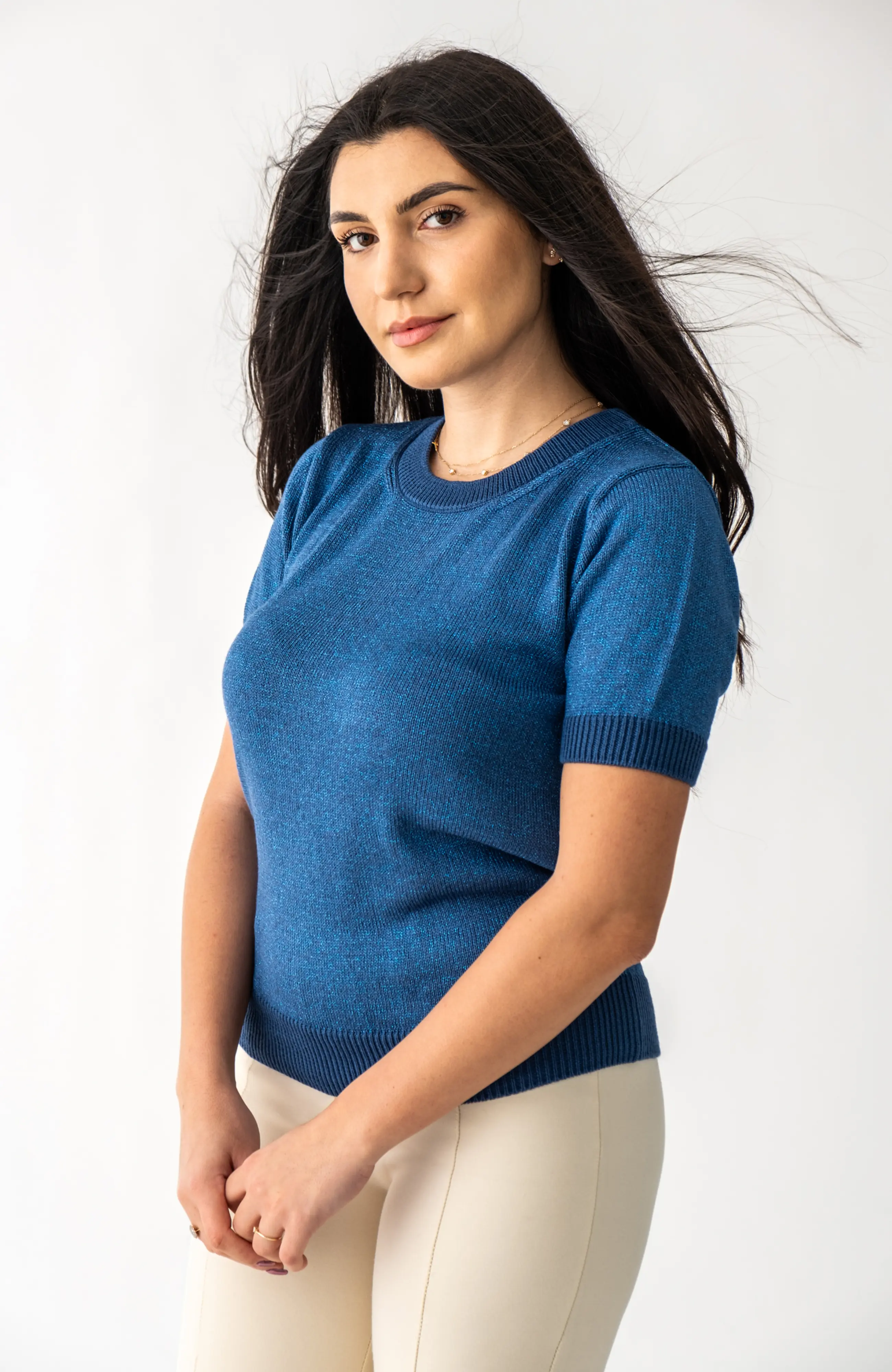 The Mira Short Sleeve Sweater in Evening Tide – The Lumière Capsule