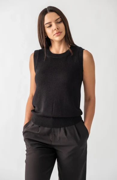 The Mira Sleeveless Sweater in Noir Eclipse – The Lumière Capsule